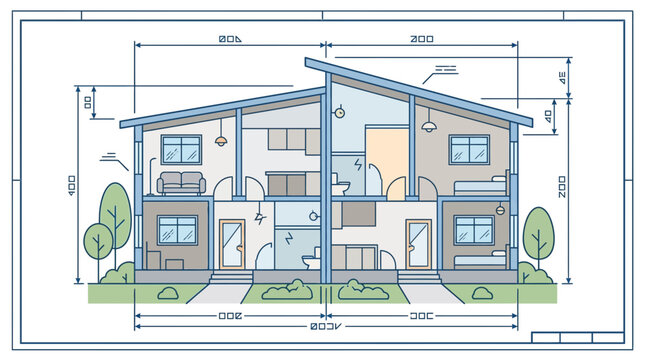 Architectural blueprint of a modern duplex house design 1.