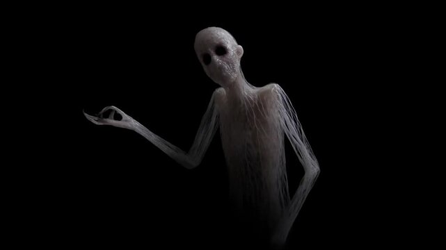 Mysterious creature emerging from darkness with intriguing gesture