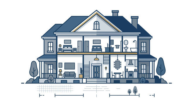 Cross section of a modern house showing interior rooms and layout 1.