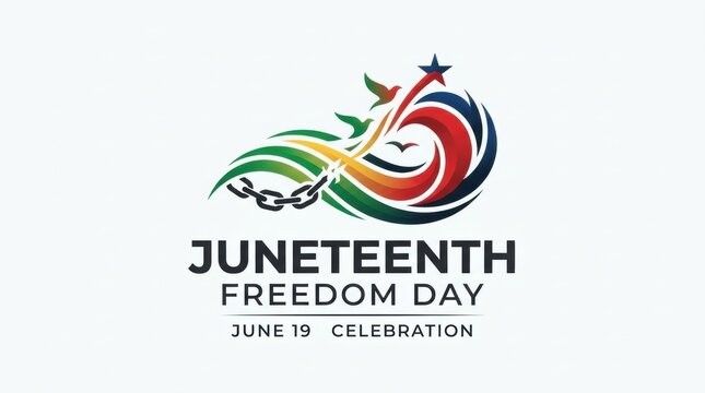 Juneteenth freedom day celebration logo with birds and chain