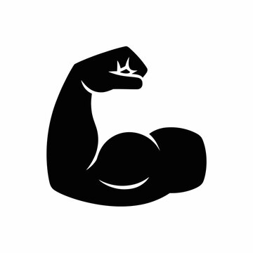 Minimalist black silhouette of a flexing bicep muscle