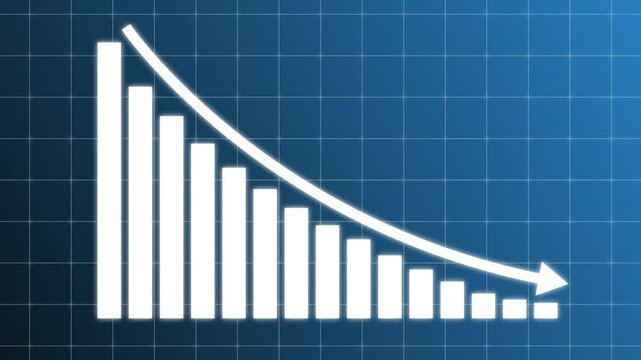 Abstract decreasing business graph chart animation background. Bad Economy Recession Graph Chart, Down business graph icon animation on black background. Loss concept business graph animation. 