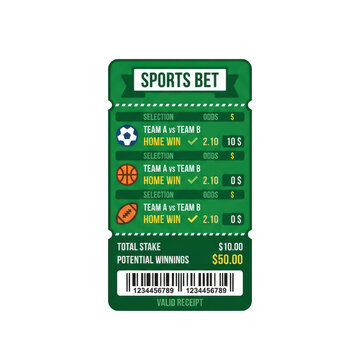 Illustration of a Sports Betting Receipt Ticket for Multiple Games