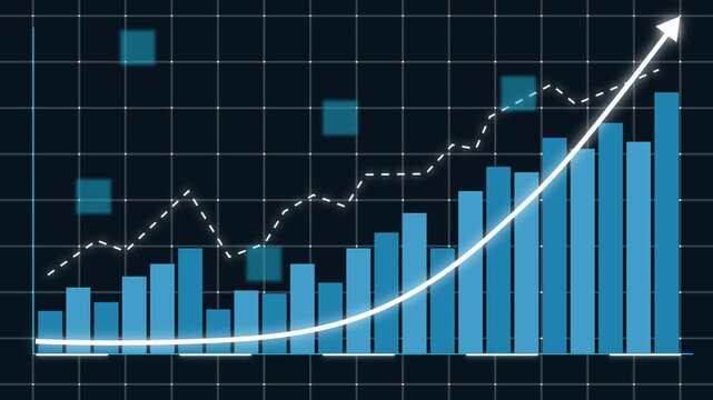 Finance and money 3D rendering Excellent financial status of corporate business rise up, Business growth concept in allusive graph chart showing marketing sales profit increasing to future target 4k 

