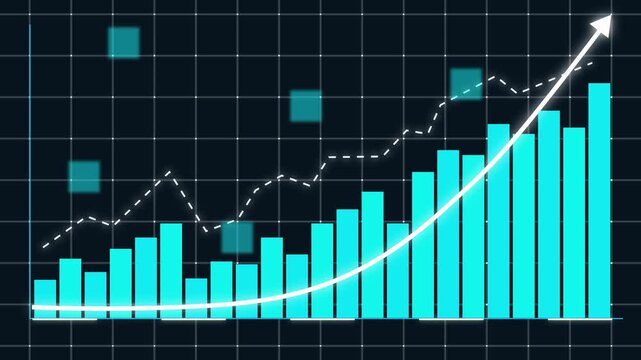 3D rendering Business growth concept in allusive graph chart showing marketing sales profit increasing to future target . Finance and money, Excellent financial status of corporate business rise up 4k