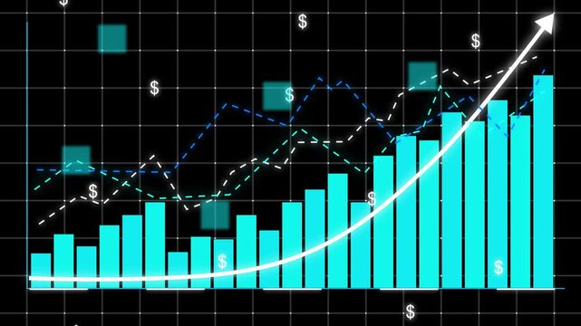 3D rendering Business growth concept in allusive graph chart showing marketing sales profit increasing to future target . Finance and money, Excellent financial status of corporate business rise up 4k