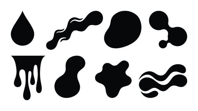 Abstract Black Organic Shapes, Blob Forms, Fluid Droplets, Ink Splatters, Vector Elements