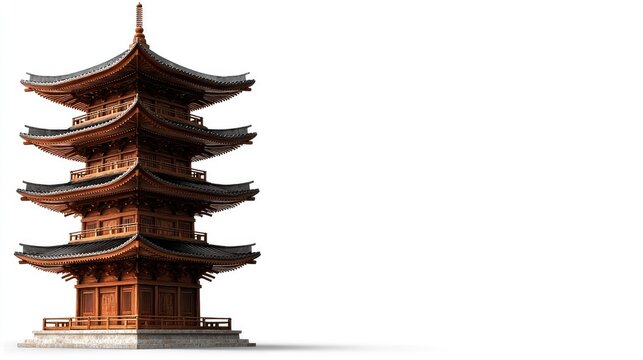 Traditional Five-Story Wooden Pagoda on White Background