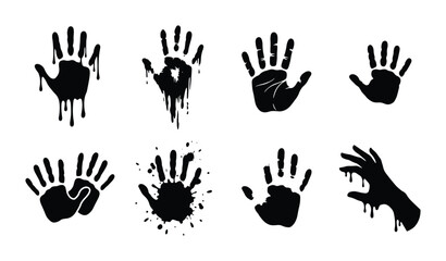 Fototapeta premium Handprint Vector Icons, Black Ink Splatter and Drips, Horror and Scary Graphics