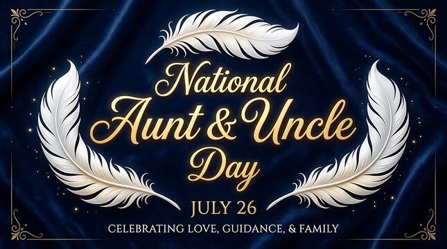 Beautiful decorative banner for national aunt and uncle day celebration with elegant feathers and golden text