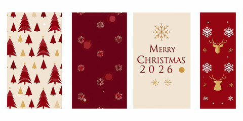 Christmas card designs featuring trees snowflakes and reindeer vector illustration © Raju