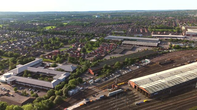 Newcastle upon Tyne UK: 25th May 2026: Drone footage shows terraced houses in Heaton. Rows of Tyneside flats near Heaton Train Depot