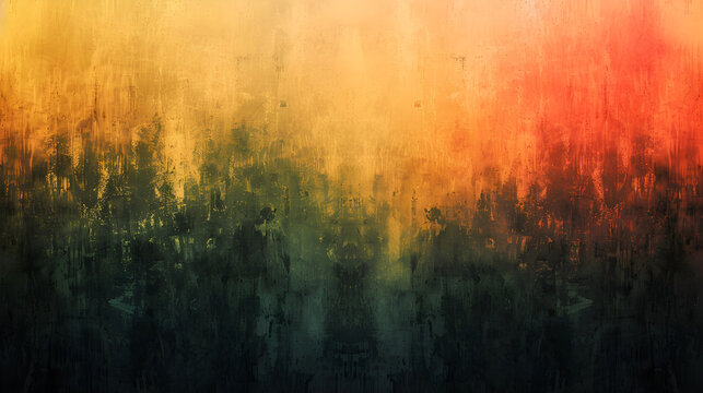 Abstract grunge background with vertical brush strokes in yellow, orange, and dark green colors
