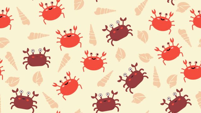 Seamless Red Crab Pattern Animation Background