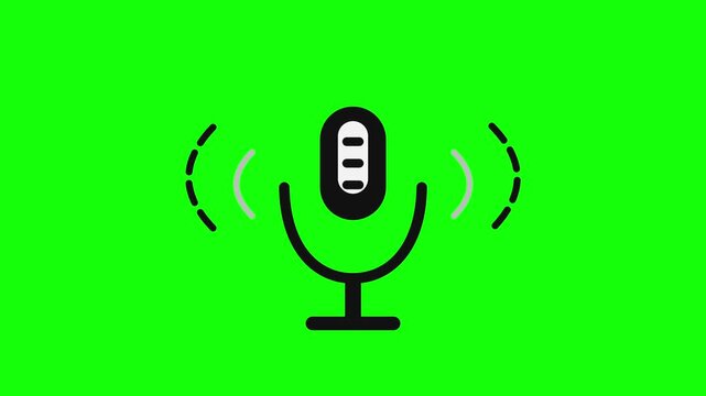 Animated microphone with echo sound waves on green screen background