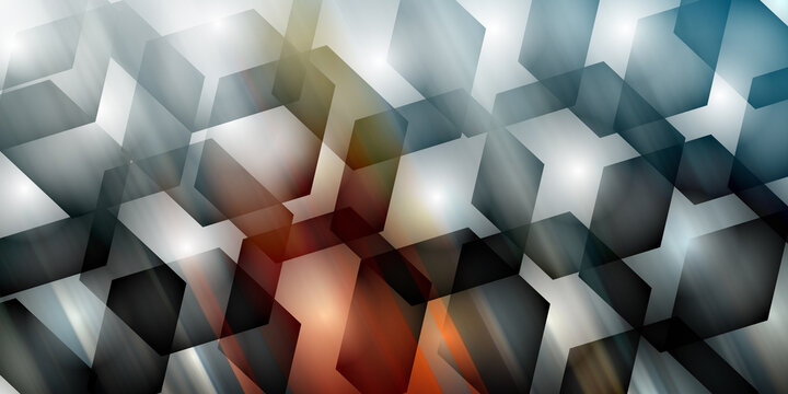 Abstract background with dark hexagonal shapes and blue light streaks