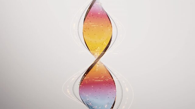 Transparent golden DNA structure with details, 3d rendering.
