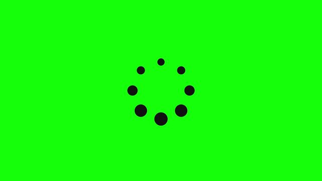 Animated loading dots chasing circle spinner on green screen background