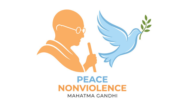 Gandhi's Legacy of Peace: An iconic illustration depicting Mahatma Gandhi with a dove of peace, symbolizing the principles of nonviolence and tranquility.