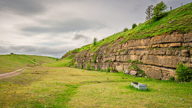 Greenleighton Quarry Nature Reserve looking north.  Greenleighton Quarry is a disused Limestone Quarry now a Nature Reserve and is a Protected Area and SSSI in Northumberland, England, near Rothley

