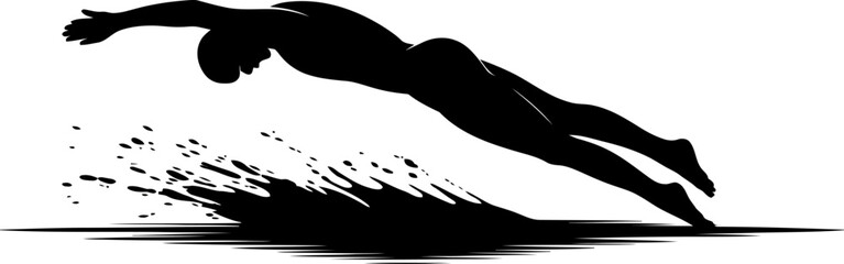 Fototapeta premium Intense black silhouette of a swimmer executing a powerful dive into water with a large splash