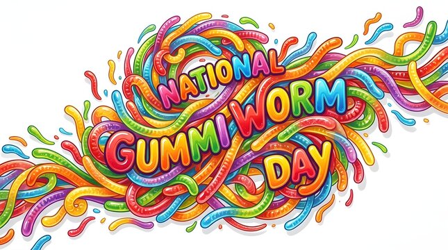 National Gummi Worm Day Colorful Swirling Candy Illustration with Typography Flat Vector Design
