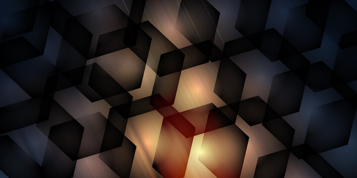 Abstract dark background with geometric hexagon pattern and light
