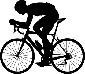 Obraz premium Silhouette of a determined cyclist in aerodynamic racing position on a road bicycle with water bottle 