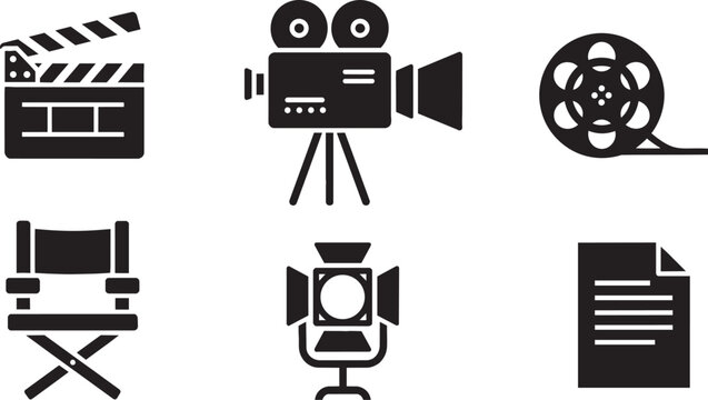 Cinema and film production icon set for video editing and movie studio branding