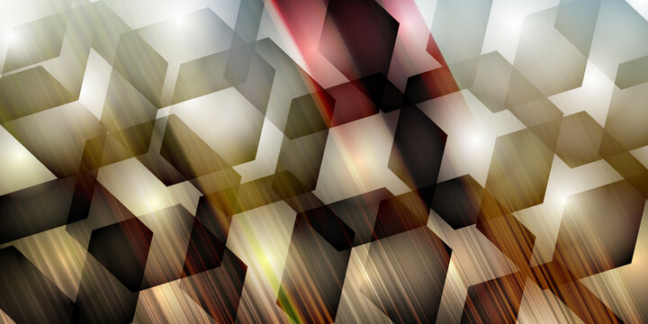 Abstract geometric background with colorful hexagonal shapes and light streaks