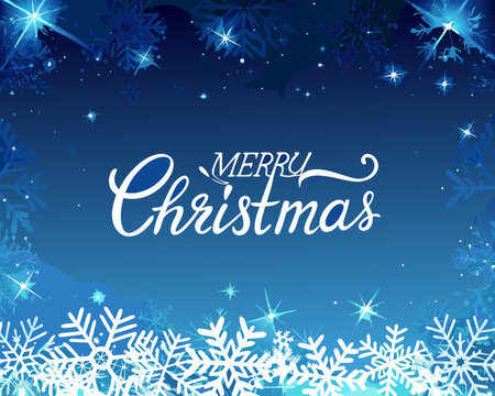 Christmas calligraphy with snowflakes a winter holiday vector illustration
