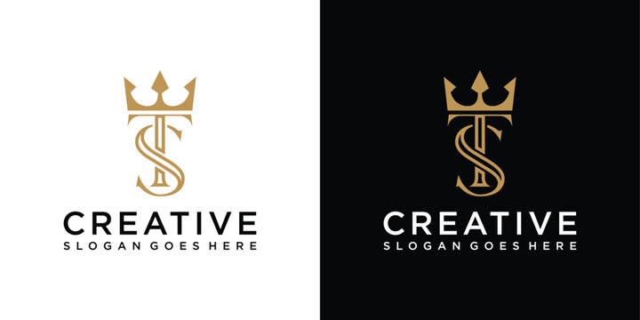 TS or ST initial letter logo design with crown icon vector
