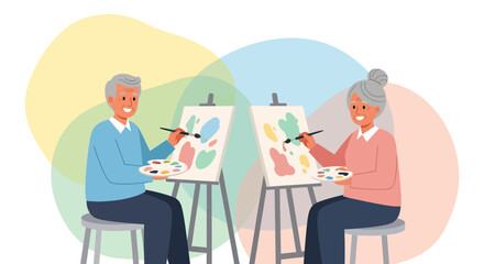 Fototapeta premium SeniorCouplePaintingTogetherCreativeArtActivity