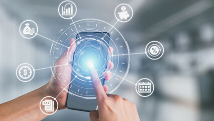 Obraz premium Accounting technology transforms how accounting income expense operates. With digital calculation cloud accounting, business adopt accounting technology to improve credit and debt accuracy. Spire