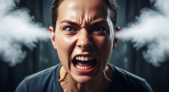 Extreme frustration and anger displayed by a person with smoke billowing from their ears, expressing intense rage and emotional outburst