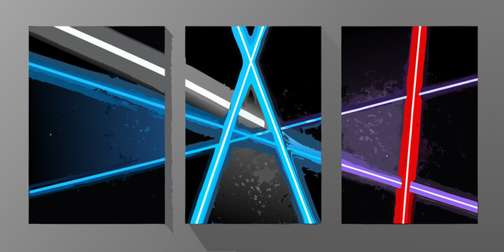 Neon light arrangement a vector triptych with intersecting lines