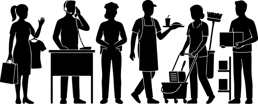 Set of silhouettes of people of various professions and daily activities vector illustration