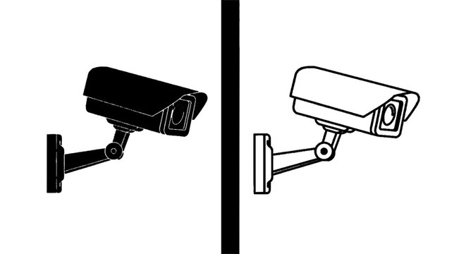 Minimal black silhouette icon, simple flat vector, bold black shape, no, no shading security camera icons set, cctv surveillance system, vector illustration on a, flat icon style