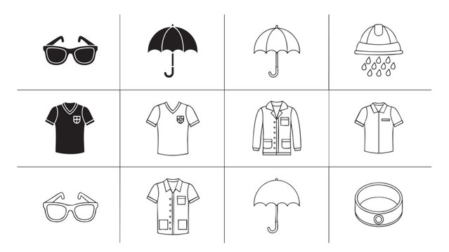 umbrella icon set with clothing and accessories elements