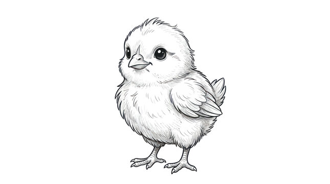 Adorable fluffy chick drawing, hand-drawn sketch, cute baby bird illustration