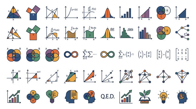Mathematics and Science Symbols, Graphs, Diagrams, and Formulas