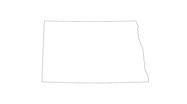 North Dakota Map Outline Vector, Blank State Border Silhouette