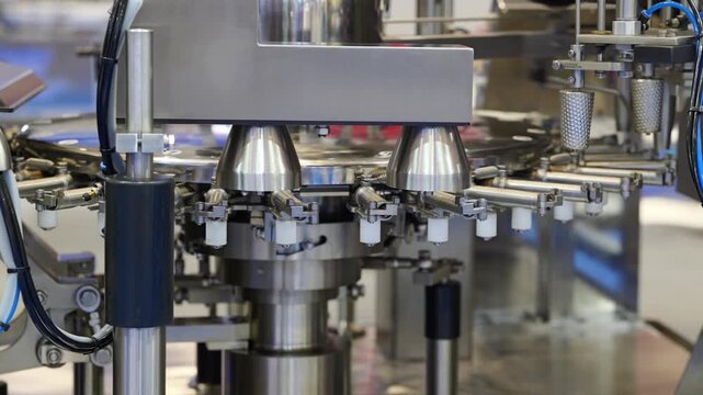 An industrial rotary packaging machine undergoing a professional commissioning test.