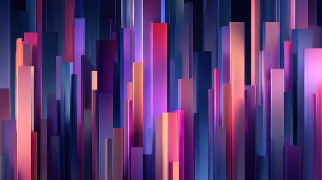 Numerous vertical illuminated rectangular prisms create an abstract futuristic cityscape background
