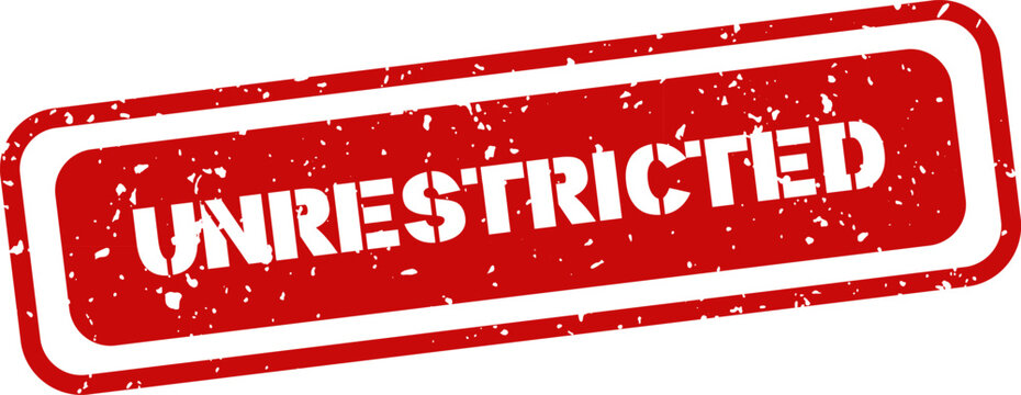 Unrestricted red stamp on white background ideal for licensing permissions and open access concepts