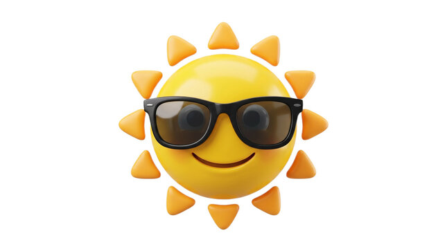 Sun Emoji, Cool Sunglasses, Yellow sun emoji wearing cool sunglasses 3d isolated PNG cutout
