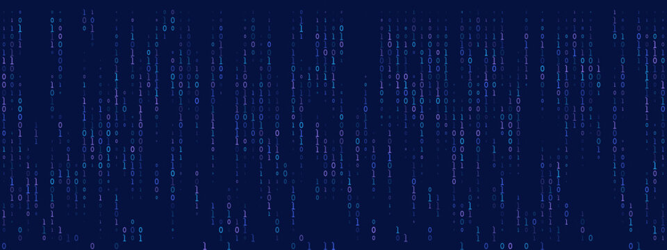 Digital Binary Code Rain Background Abstract Data Stream Technology Concept for Cyber Security and Programming
