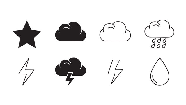 weather icons showing star, clouds, rain, lightning, and dro
