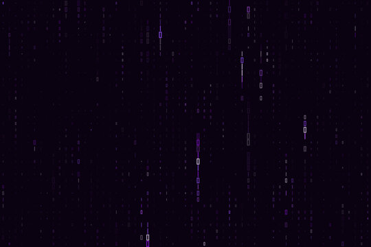 Digital Data Stream Background with Abstract Purple Glowing Rectangles for Cyber Security and Technology Concepts