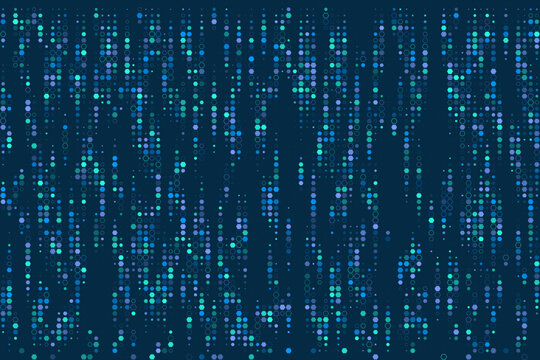 Digital Data Rain Abstract Background with Blue and Cyan Hexagon Particles for Technology and Cyber Security Concepts